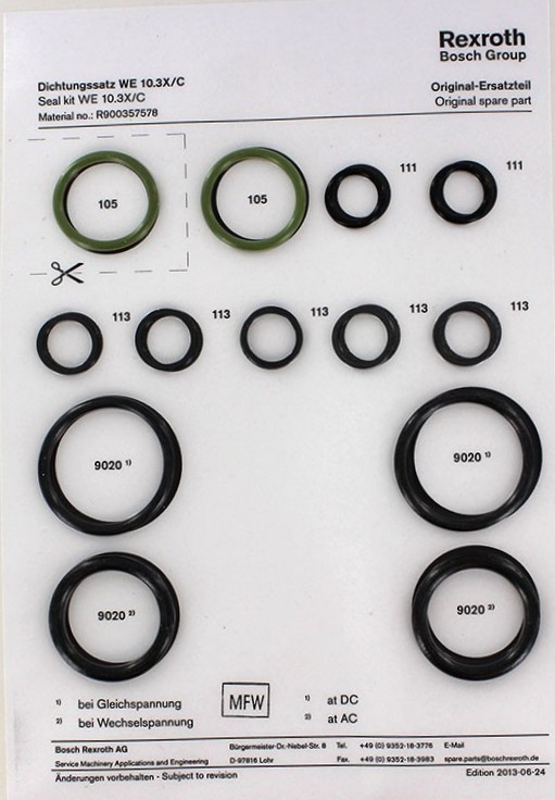 SEAL KIT FOR  REXROTH MAKE VALVE, PART NO.:- R983031147, MODEL NO. 4WE 6 J 6X /E G24 N9K4