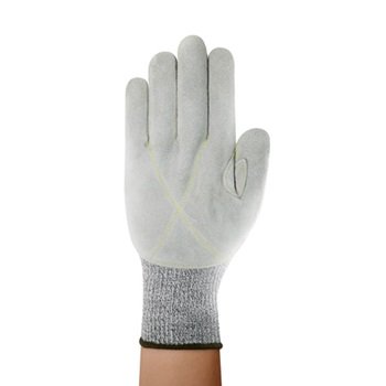 Steel mesh hand gloves with leather palm for hot welded parts handling size - 9