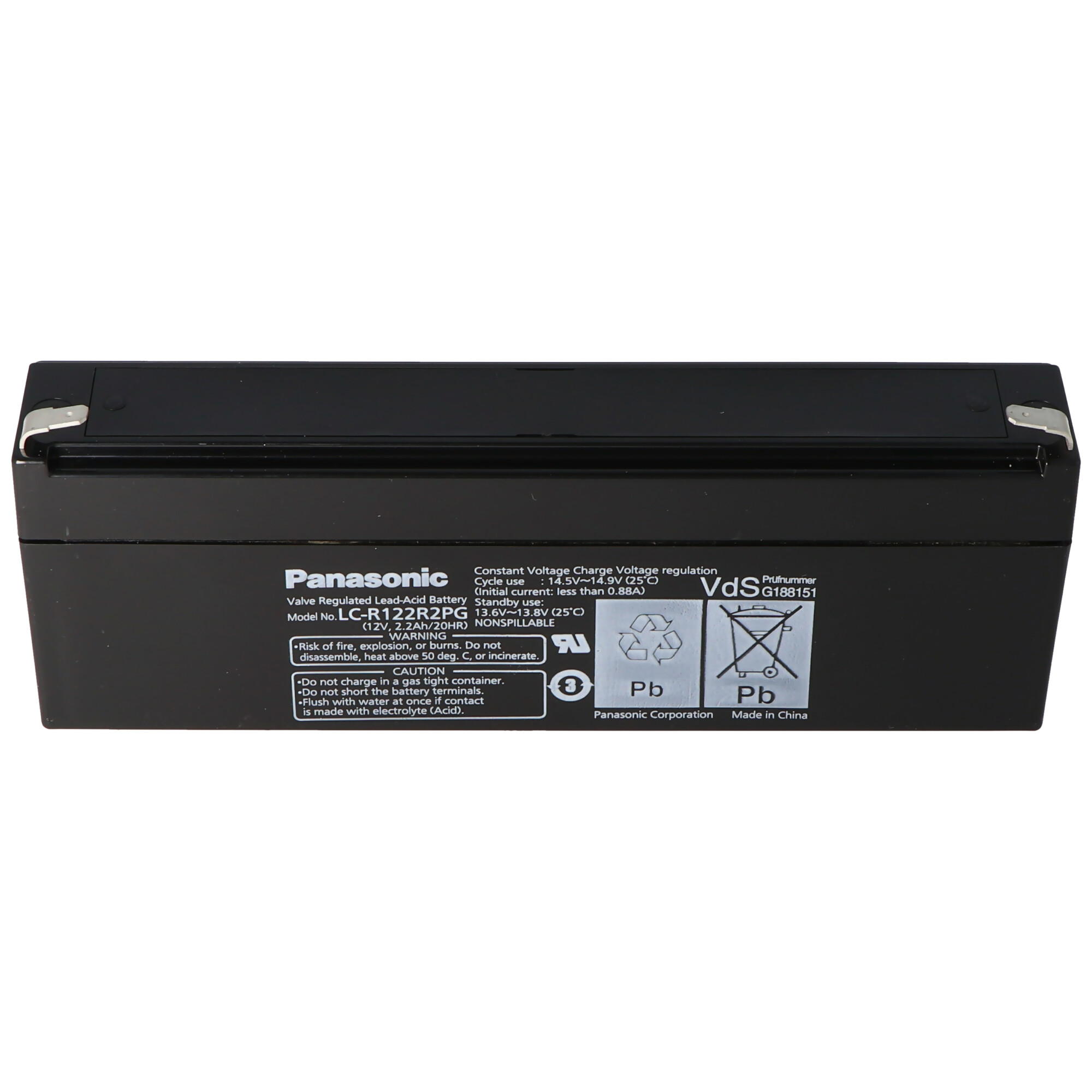 Panasonic Batteries LC-R122R2PG, Lead Acid Battery 12V 2.2Ah, 177x34x60mm Faston 4.8mm