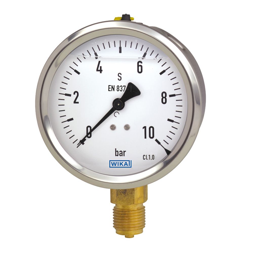 Pressure Gauge Range - 10 Bar Dial Size -2.5INCH Connection Type- Bottom, Glycerine Filled Make Wika